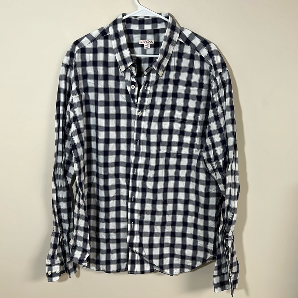Merona Casual Button Down Blue and White Checkered XXL